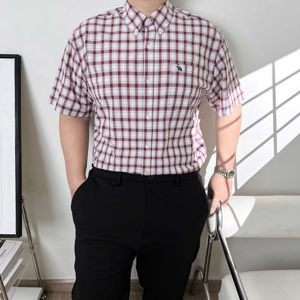 Áo Sơ mi Big size Kate USA họa tiết caro Đỏ mận