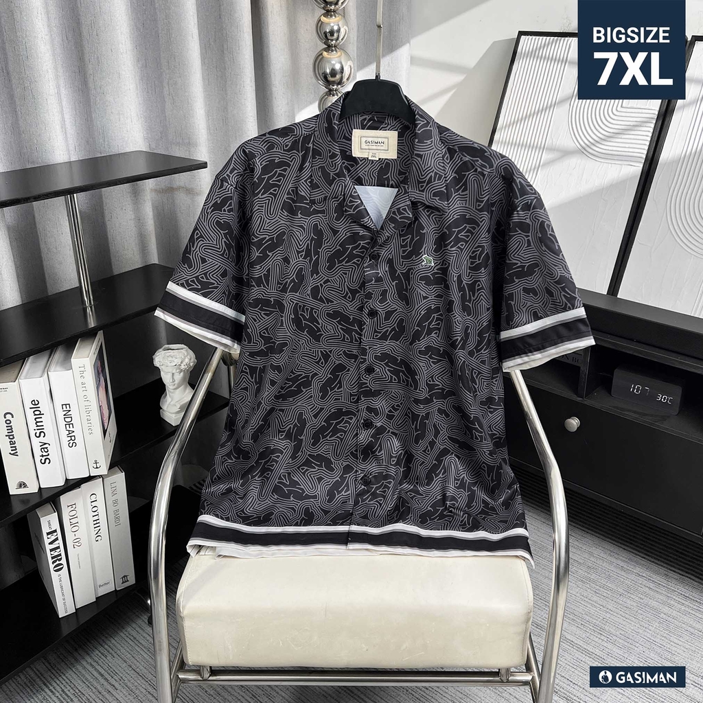 Sơ Mi Cuban Lụa Băng Họa Tiết Monobear Đen