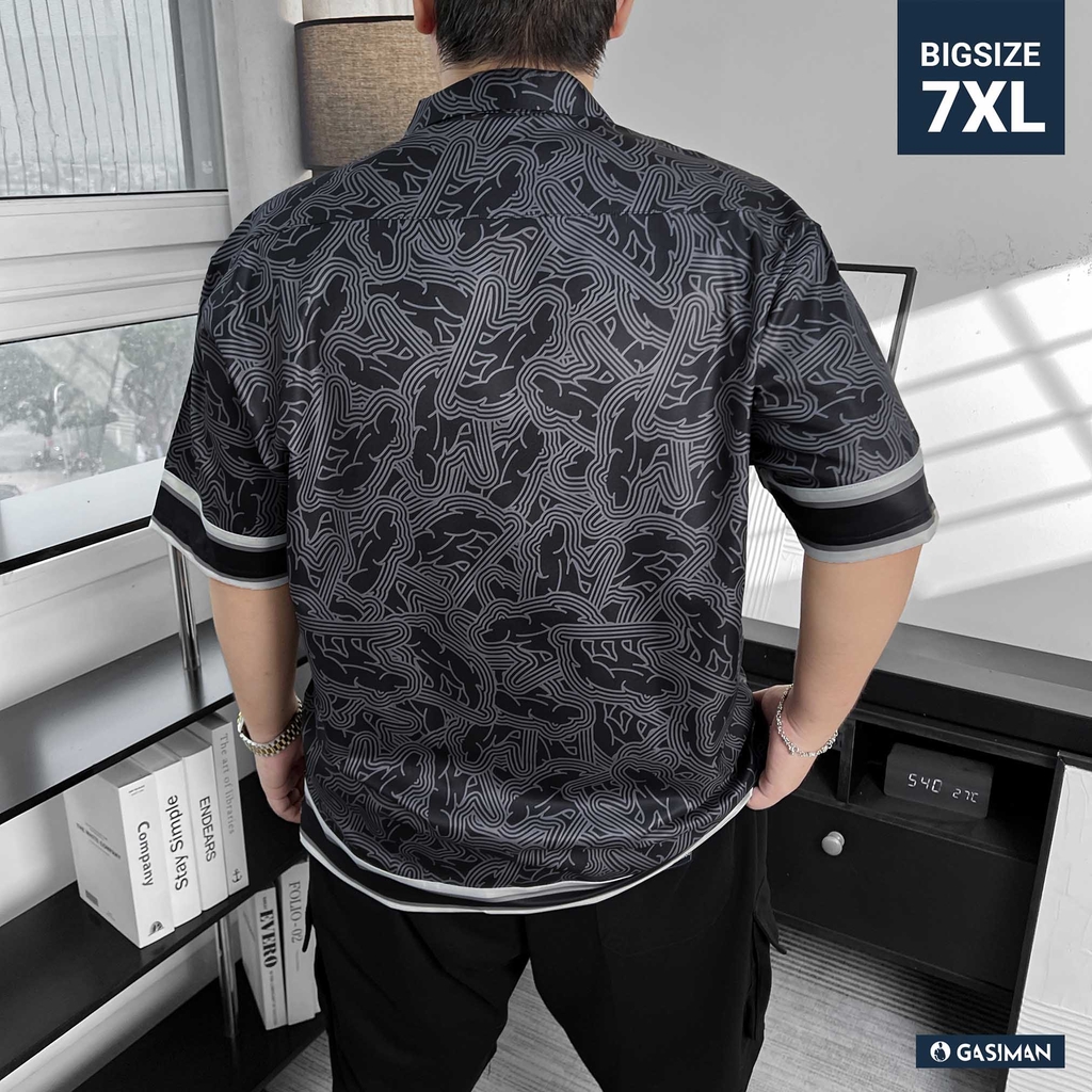 Sơ Mi Cuban Lụa Băng Họa Tiết Monobear Đen