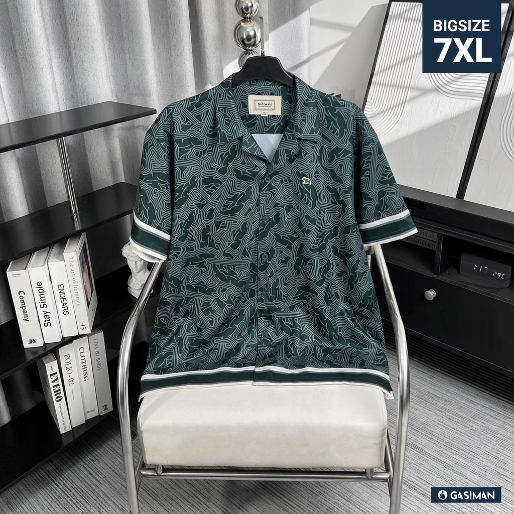 Sơ Mi Cuban Lụa Băng Họa Tiết Monobear Xanh Lá