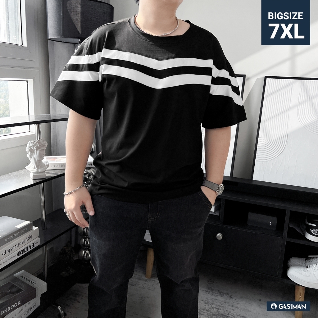 Áo Thun Bigsize Màu Đen phối chữ V Màu Trắng