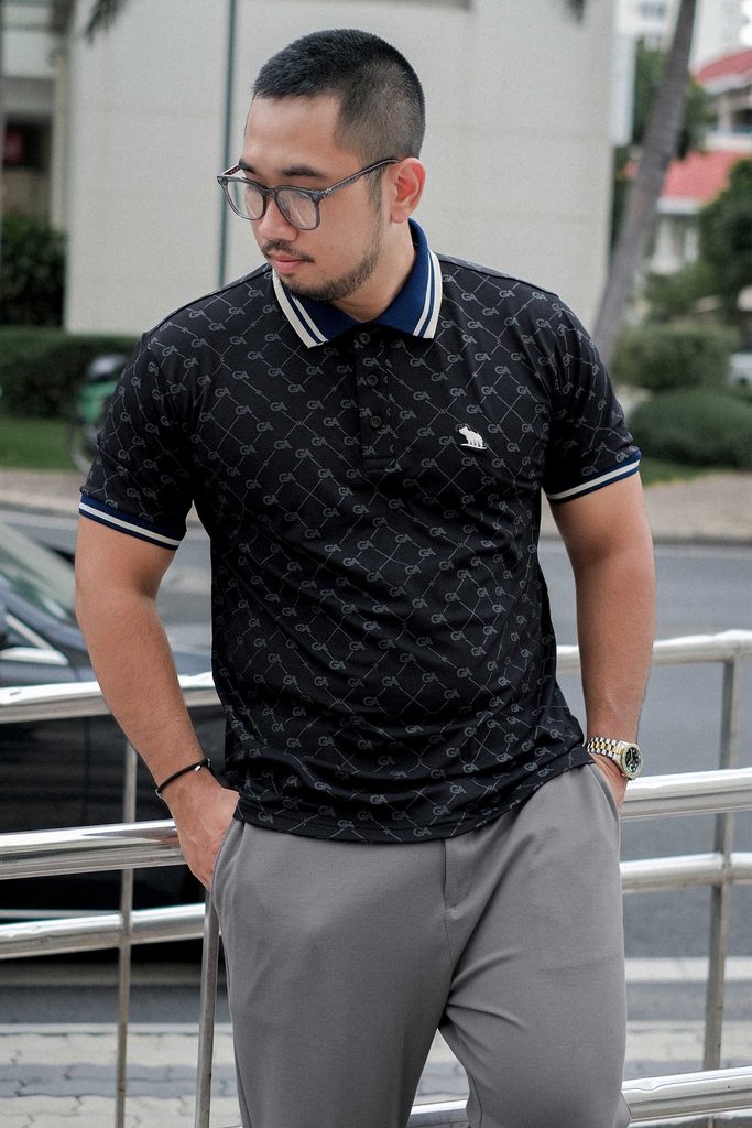 Polo Big size Royal Sailor Monogram Màu Đen