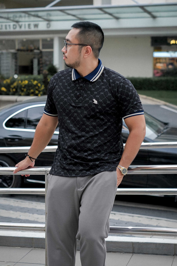 Polo Big size Royal Sailor Monogram Màu Đen