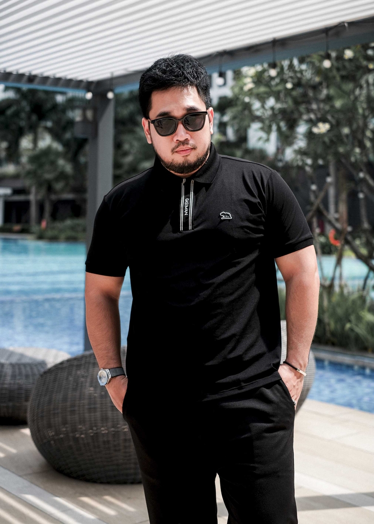 Polo Big Size Đen phối Trụ ẩn in Gasiman