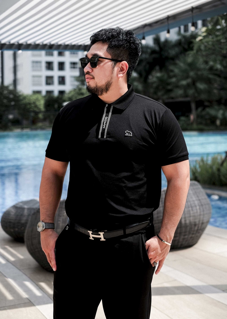 Polo Big Size Đen phối Trụ ẩn in Gasiman