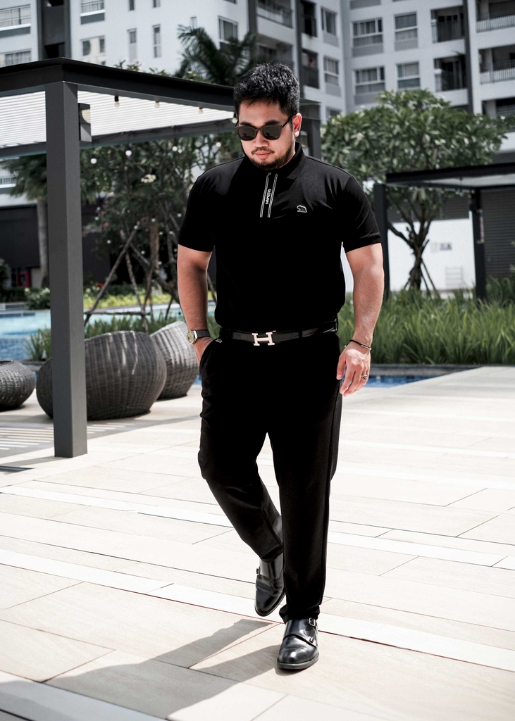 Polo Big Size Đen phối Trụ ẩn in Gasiman