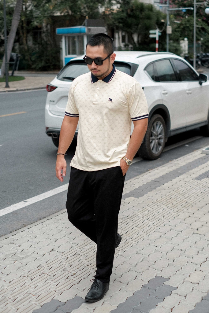 Polo Big size Royal Sailor Monogram Màu Kem