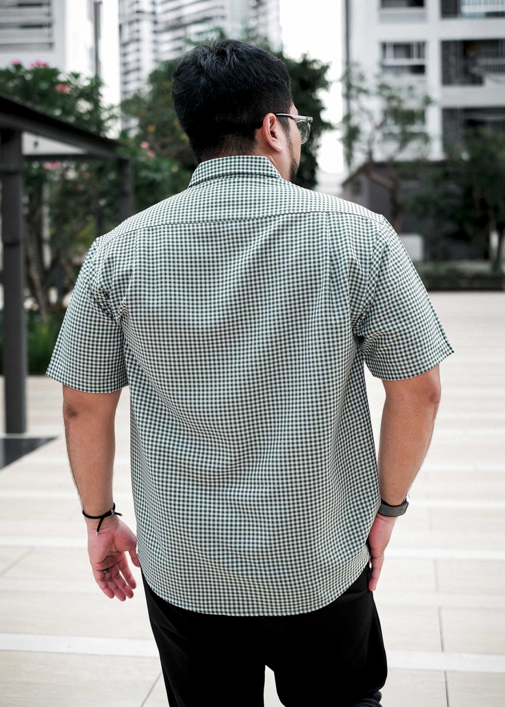 Áo Sơ Mi Bigsize Oxford Caro Nhí Xanh Rêu