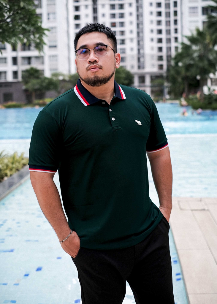 Áo Polo Bigsize Màu Xanh rêu Thêu Gấu Phối cổ 3 màu
