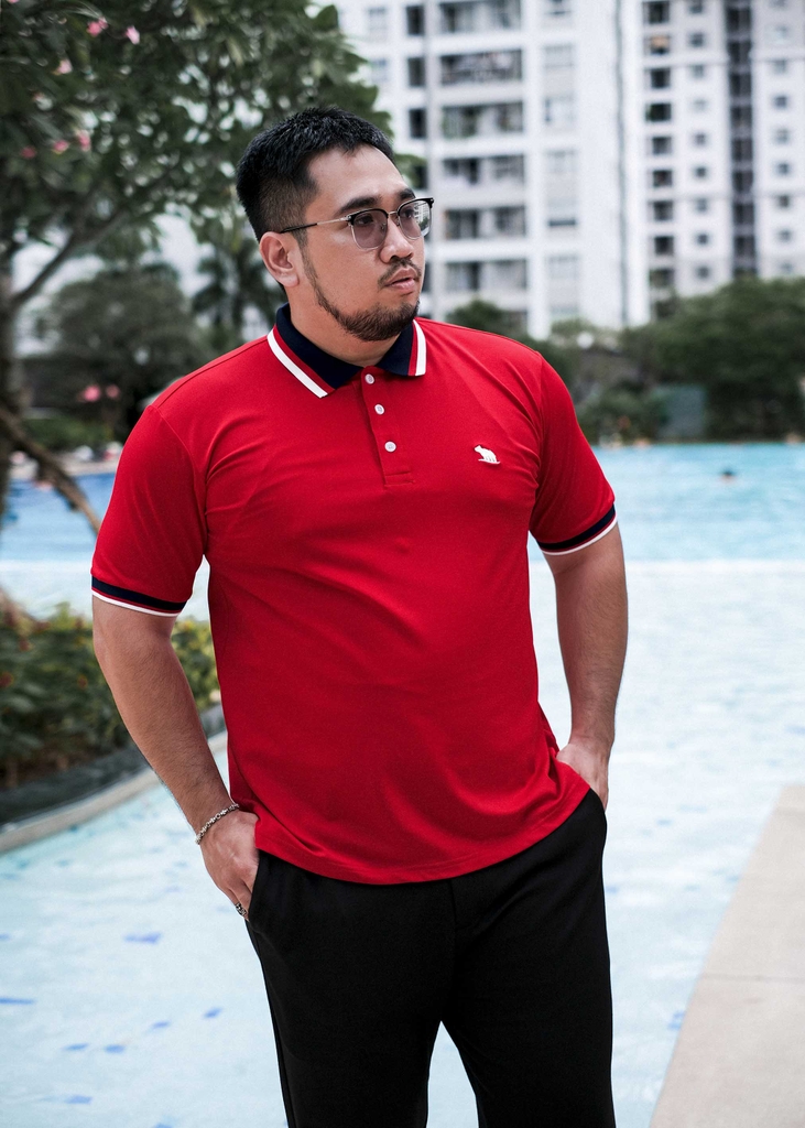 Áo Polo Bigsize Màu Đỏ Thêu Gấu Phối cổ 3 màu