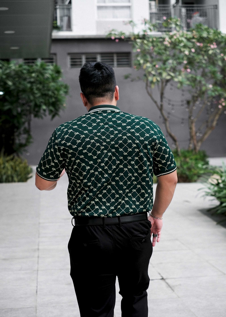 Polo BigSize Royal Sailor Monogram Màu Xanh Rêu