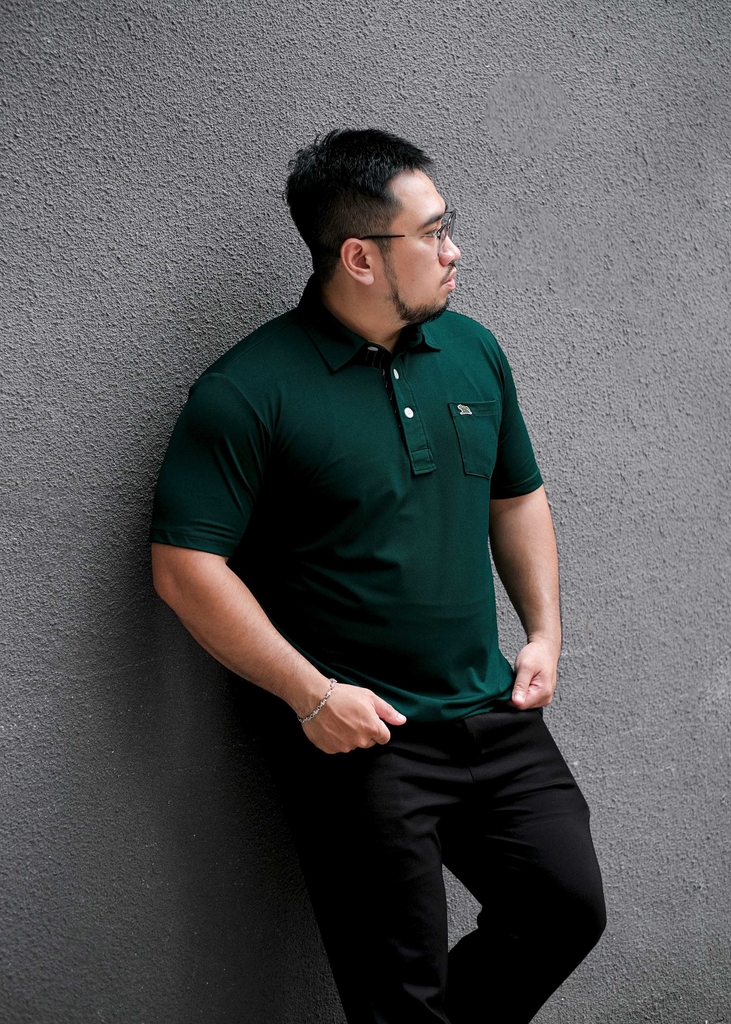 Áo Polo Big size Classy có Túi màu Xanh rêu
