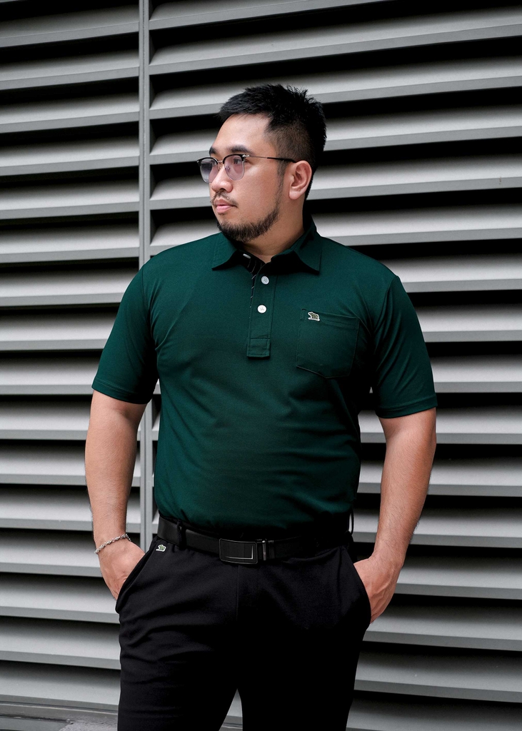 Áo Polo Big size Classy có Túi màu Xanh rêu