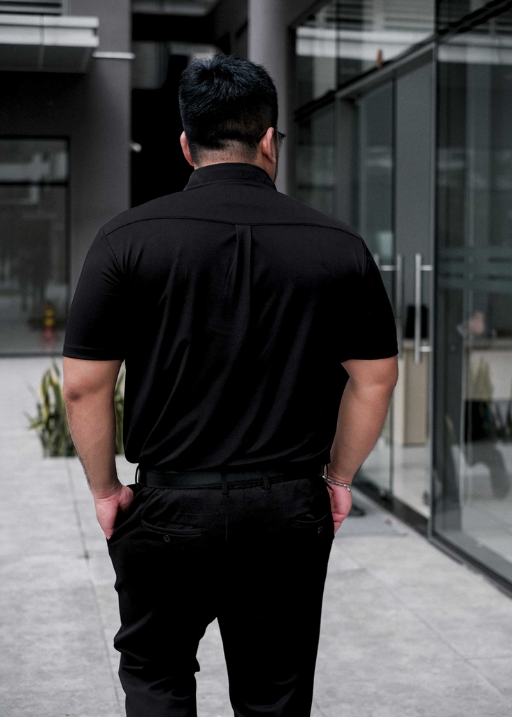 Áo Polo Big size Classy có Túi màu Đen