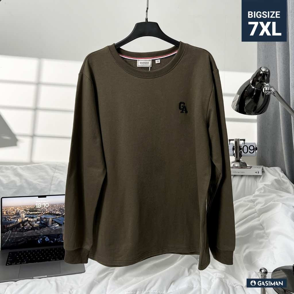 Áo Thun Tay dài Bigsize Thêu GA Màu Xanh rêu