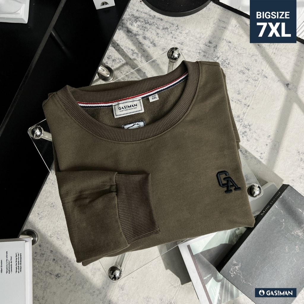 Áo Thun Tay dài Bigsize Thêu GA Màu Xanh rêu