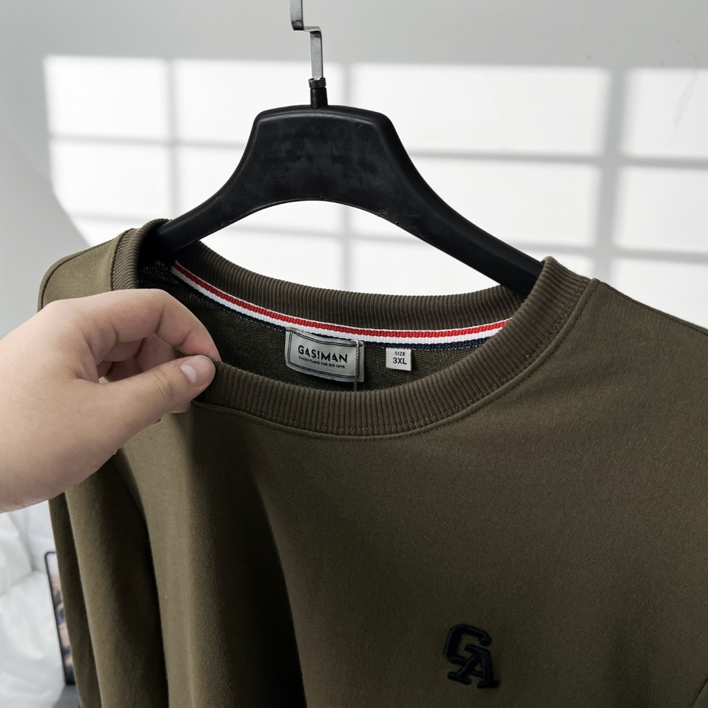 Áo Thun Tay dài Bigsize Thêu GA Màu Xanh rêu
