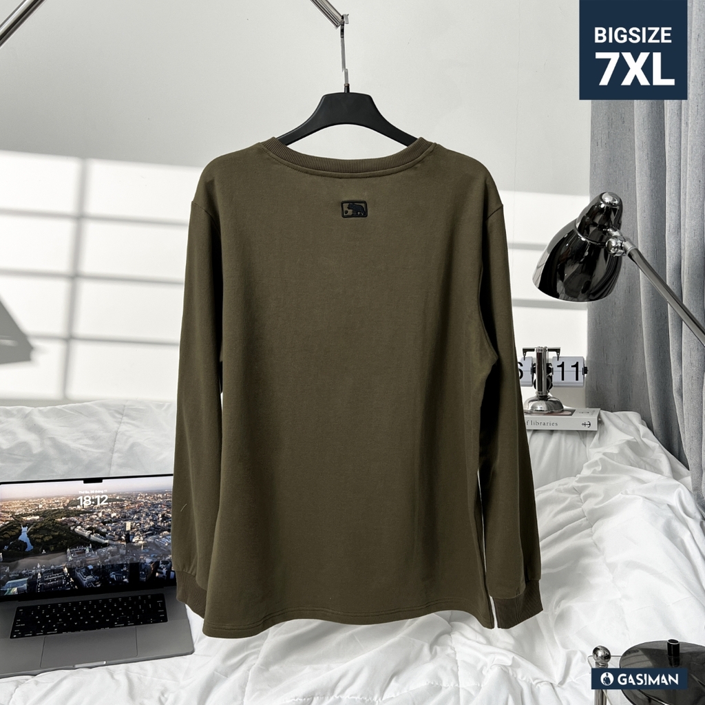 Áo Thun Tay dài Bigsize Thêu GA Màu Xanh rêu