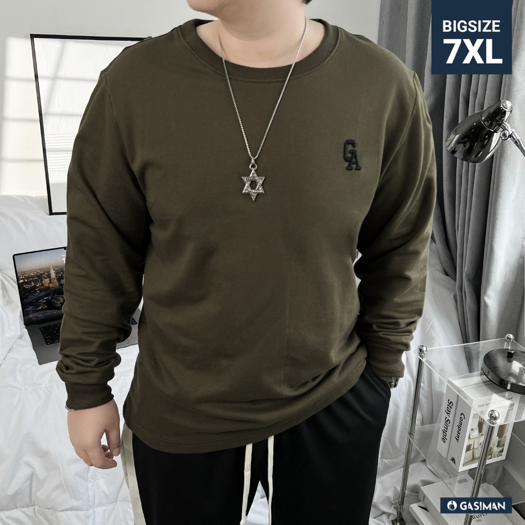 Áo Thun Tay dài Bigsize Thêu GA Màu Xanh rêu