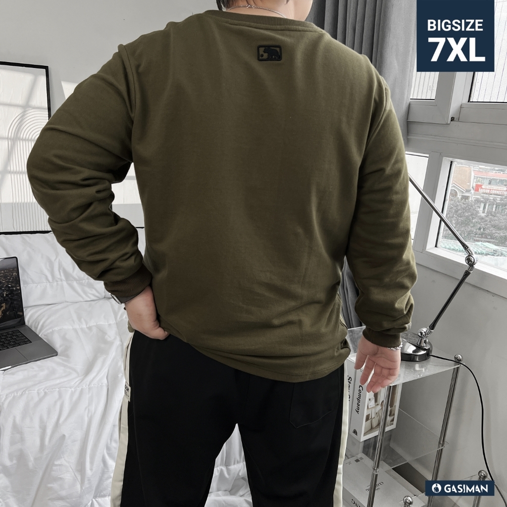 Áo Thun Tay dài Bigsize Thêu GA Màu Xanh rêu