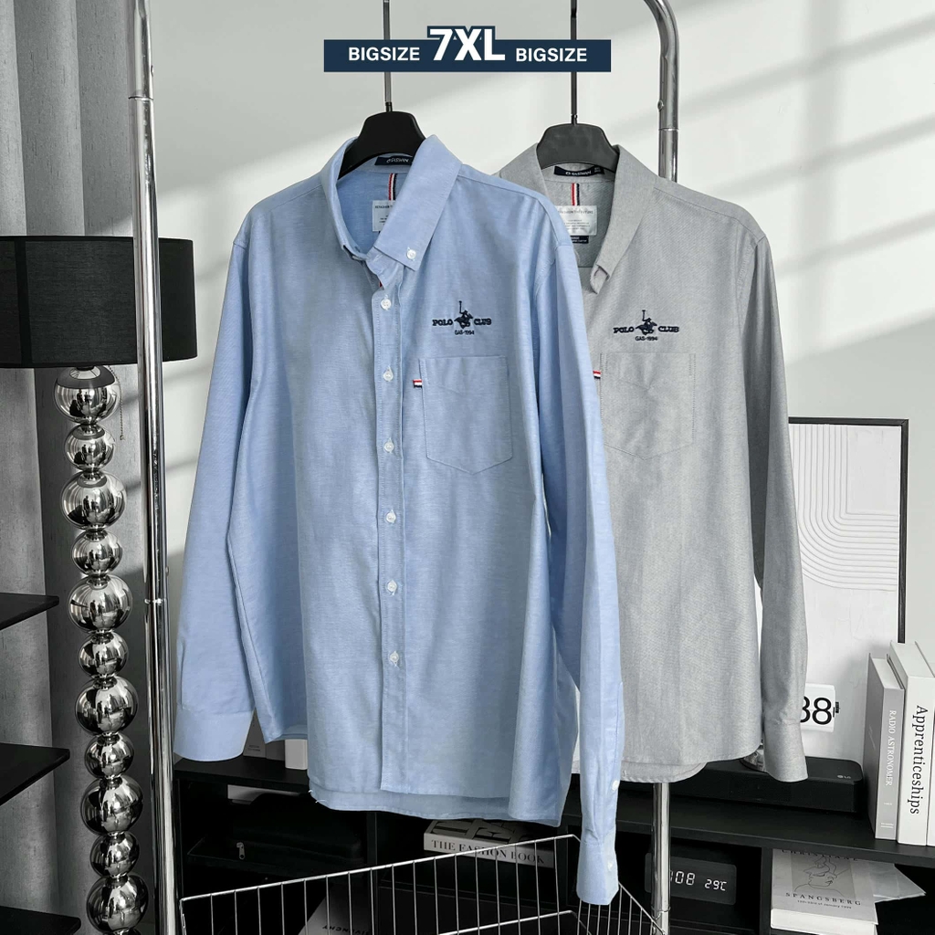Áo Sơ Mi Bigsize Fold Tay dài Thêu con Ngựa Màu Xanh biển