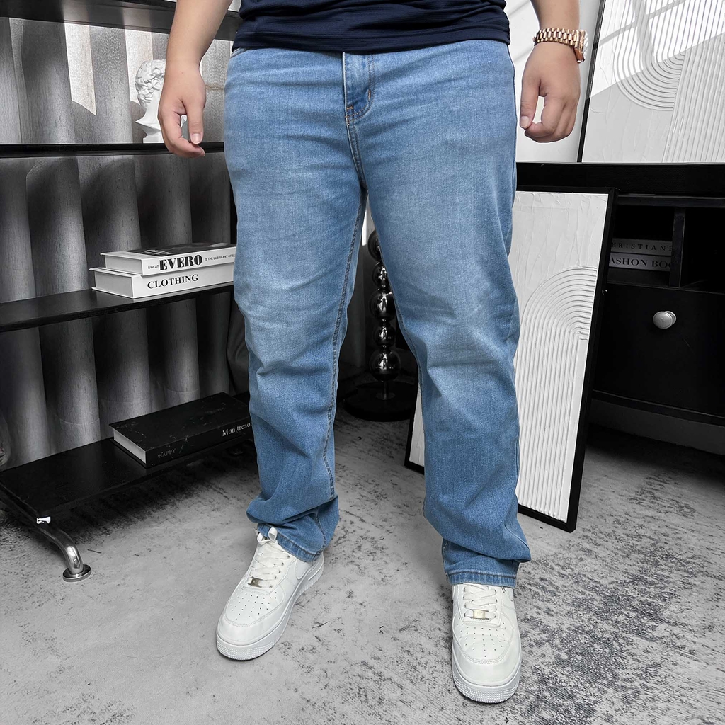 Quần dài Jean Bigsize Basic trơn Màu Xanh wash nhạt