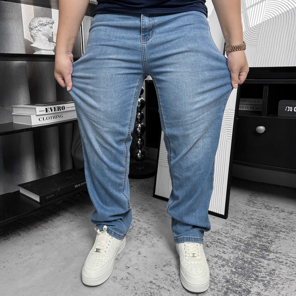 Quần dài Jean Bigsize Basic trơn Màu Xanh wash nhạt
