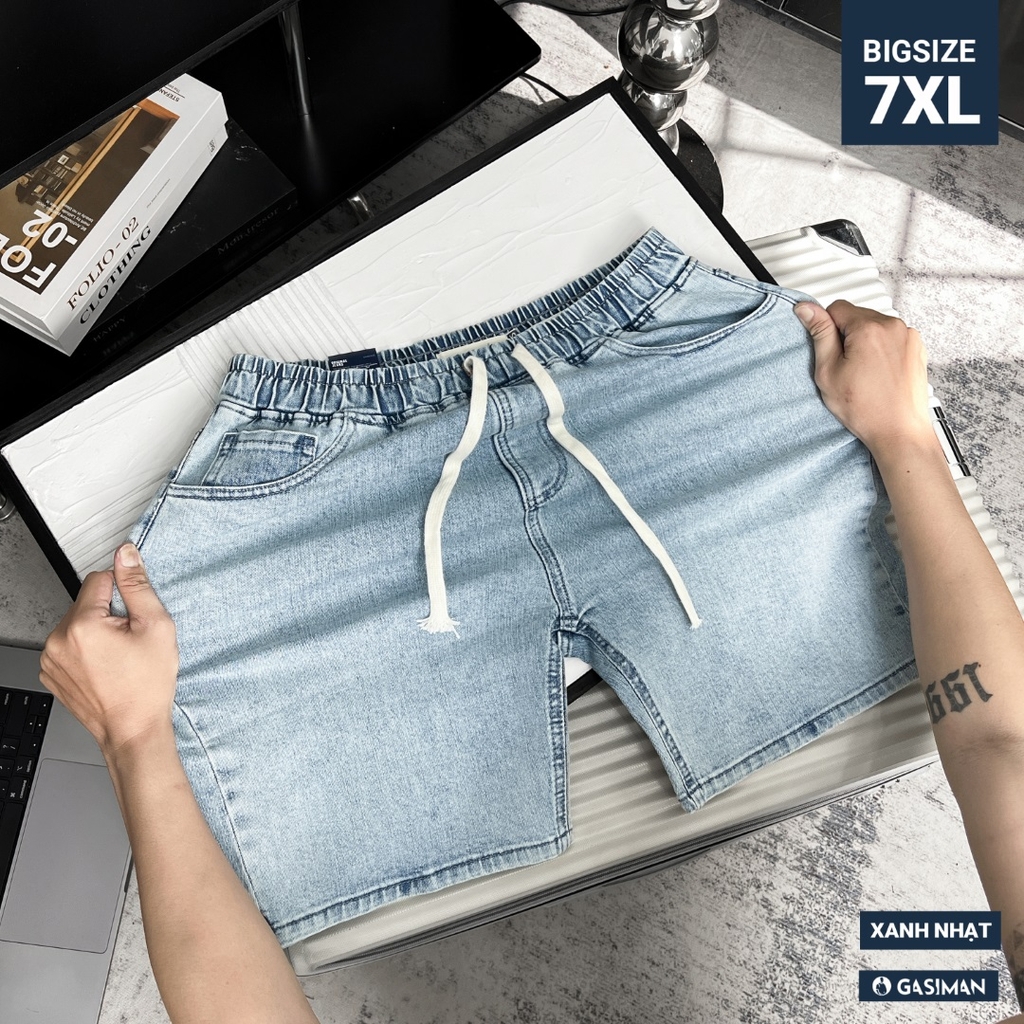 Quần ngắn Jean lưng thun Bigsize Màu Xanh nhạt basic