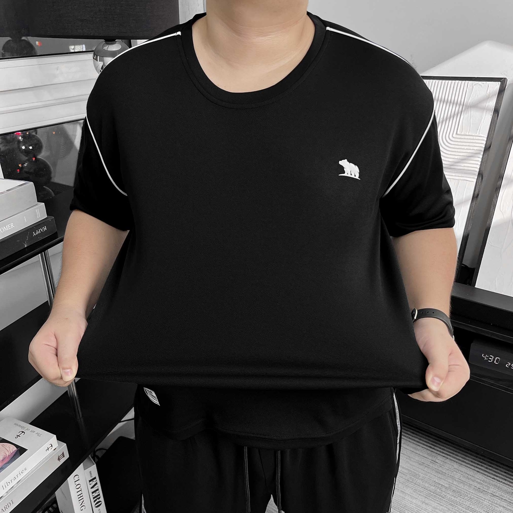 Áo thun Thể thao Big size Phối viền vai Màu Đen