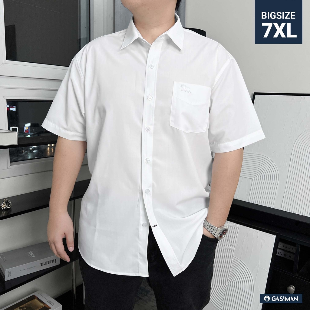 Áo Sơ Mi Bigsize Tay ngắn có Túi Logo thêu Gấu Màu Trắng