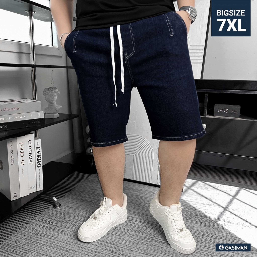 Quần Jean ngắn Lưng thun Xếp ly màu Xanh Đậm
