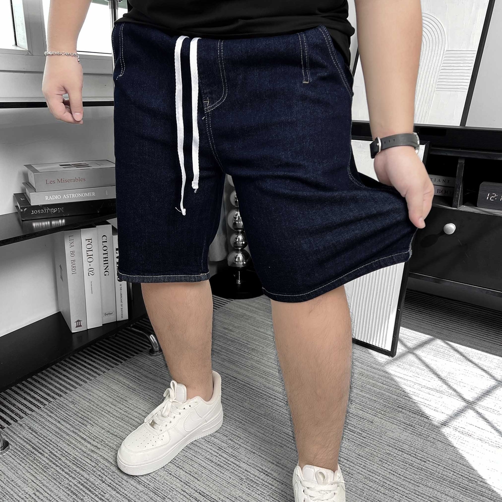 Quần Jean ngắn Lưng thun Xếp ly màu Xanh Đậm