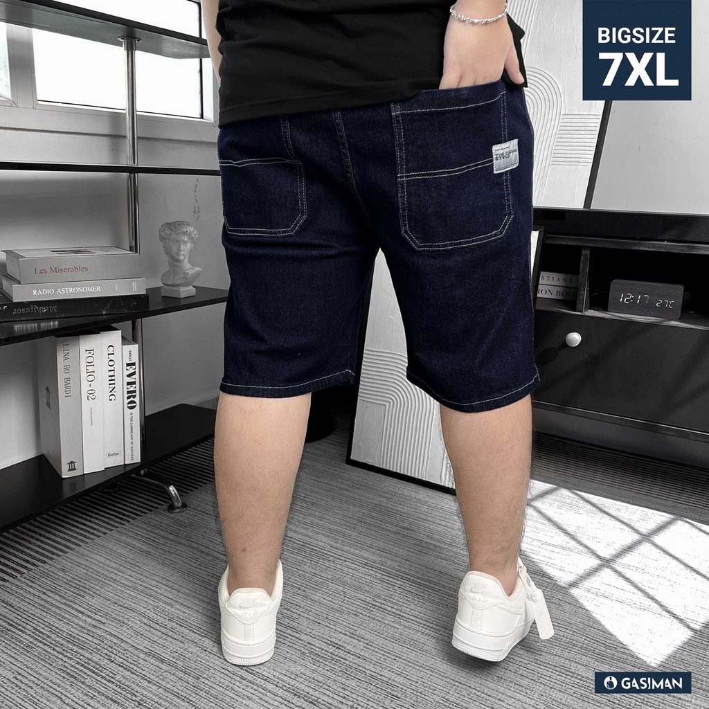 Quần Jean ngắn Lưng thun Xếp ly màu Xanh Đậm