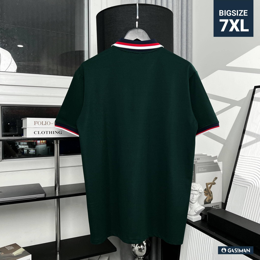 Áo Polo Bigsize Màu Xanh rêu Thêu Gấu Phối cổ 3 màu