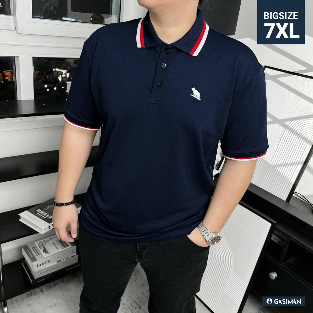 Áo Polo Bigsize Màu Xanh đen Thêu Gấu Phối cổ 3 màu