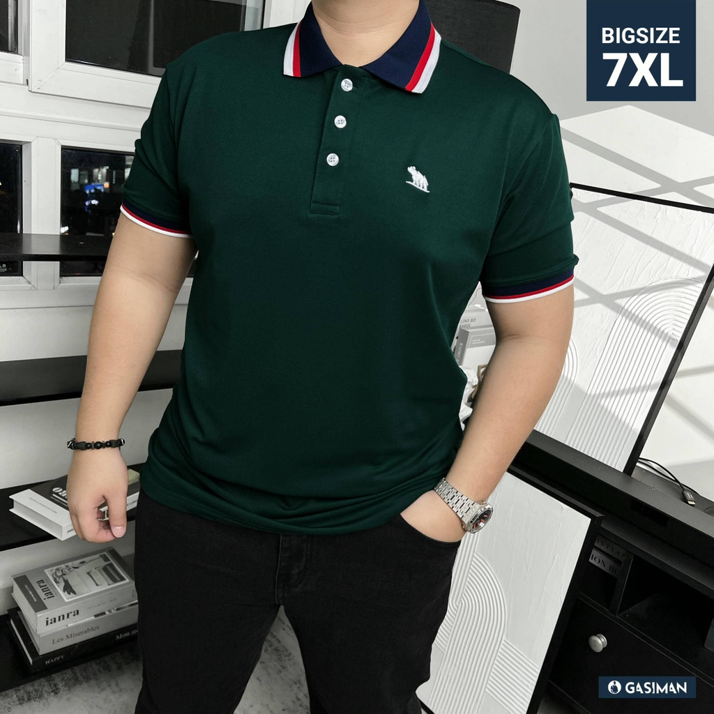 Áo Polo Bigsize Màu Xanh rêu Thêu Gấu Phối cổ 3 màu