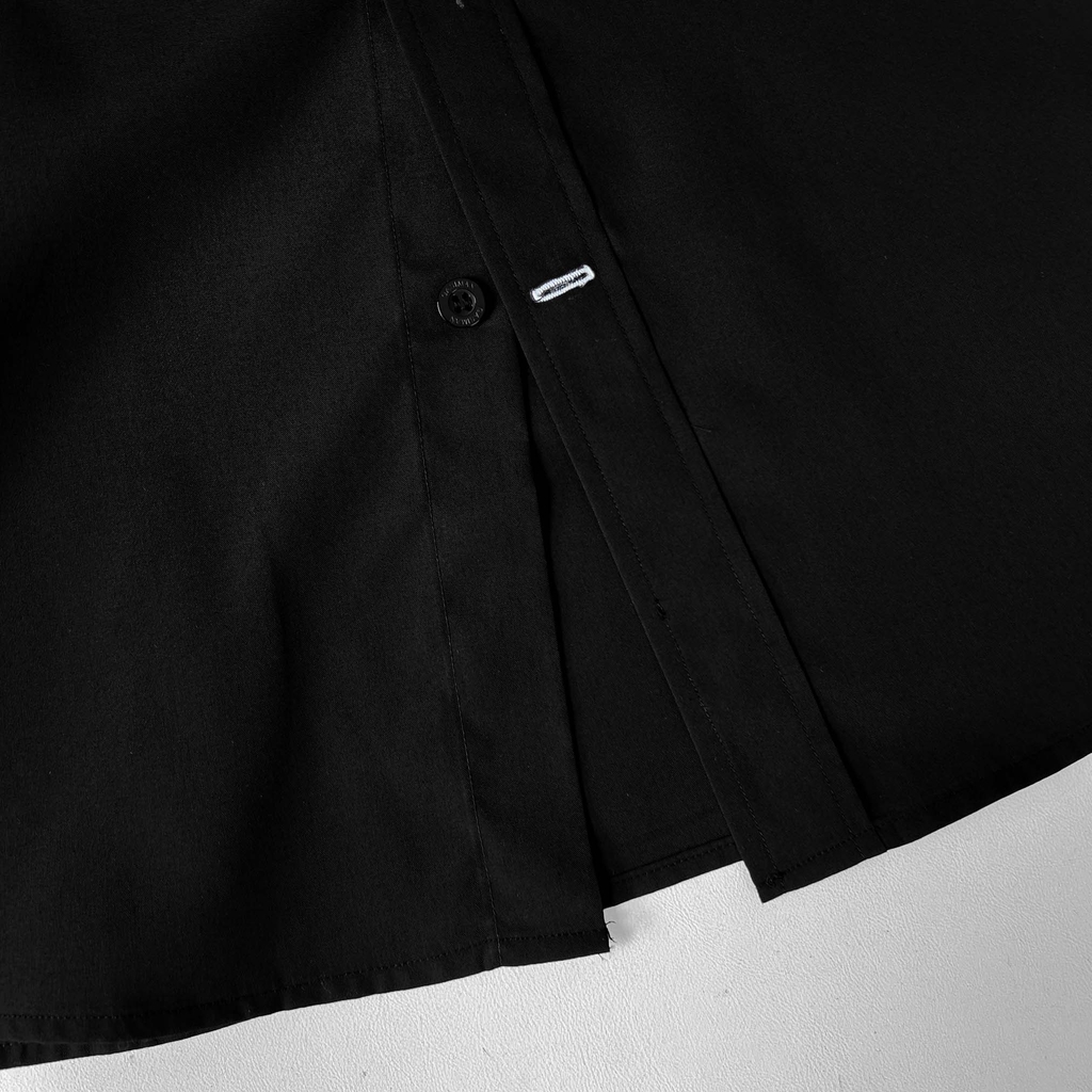 Áo Sơ Mi Tay ngắn Bigsize Trơn Logo thêu Gấu Màu Đen