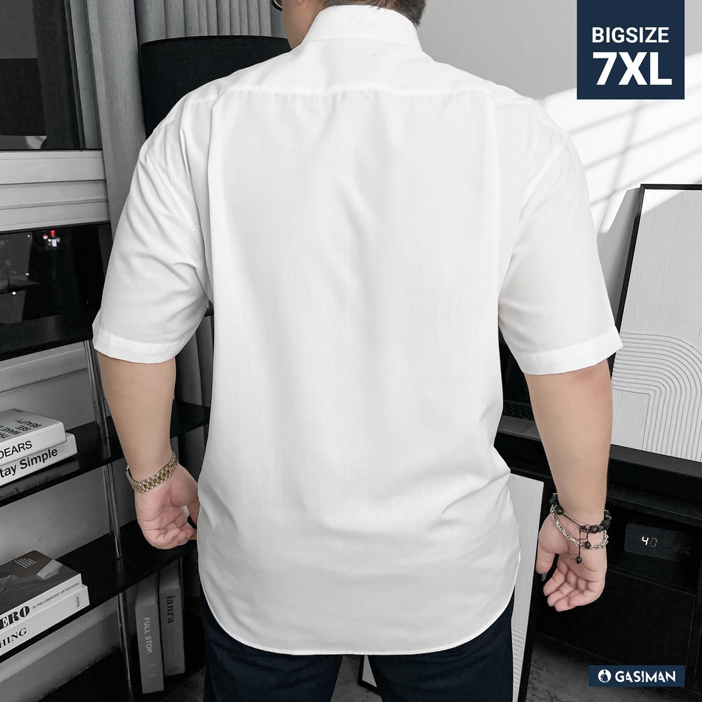 Áo Sơ Mi Tay ngắn Bigsize Trơn Logo thêu Gấu Màu Trắng