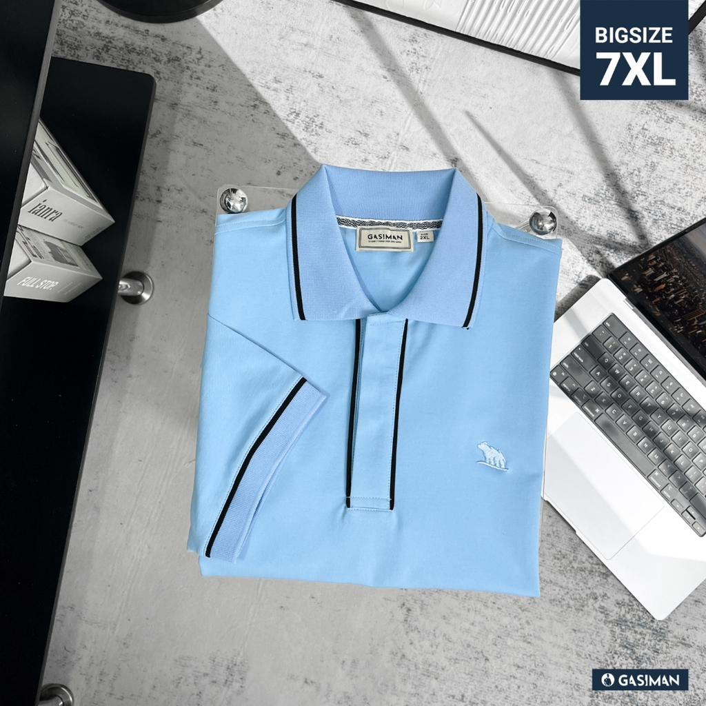 Áo Polo Bigsize Cổ Trụ phối Viền giấu nút Màu Xanh biển