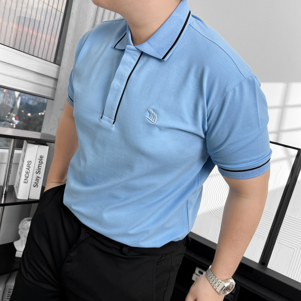 Áo Polo Bigsize Cổ Trụ phối Viền giấu nút Màu Xanh biển