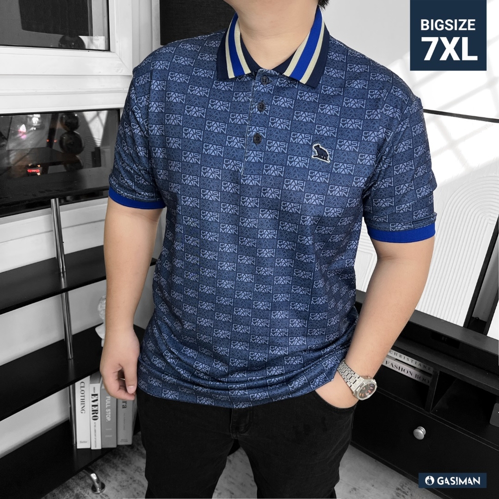 Áo Polo Bigsize Hoạ tiết Monogram GASIMAN Màu Xanh đậm