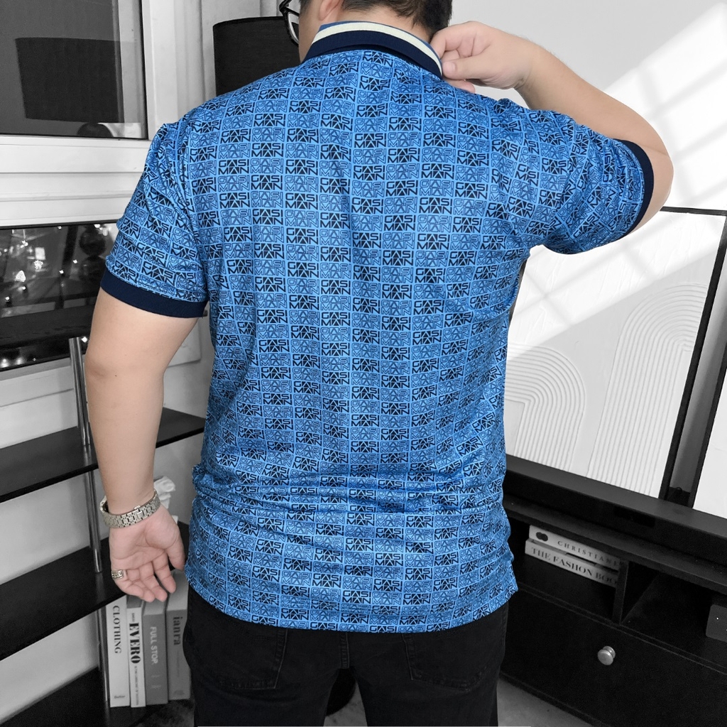 Áo Polo Bigsize Hoạ tiết Monogram GASIMAN Màu Xanh biển