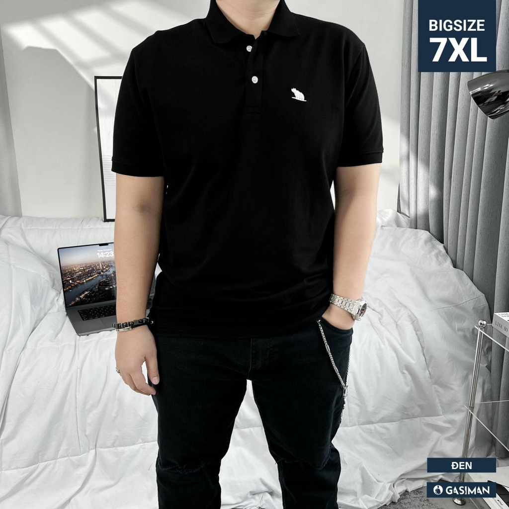 Áo Polo Bigsize Thêu con Gấu Màu đen