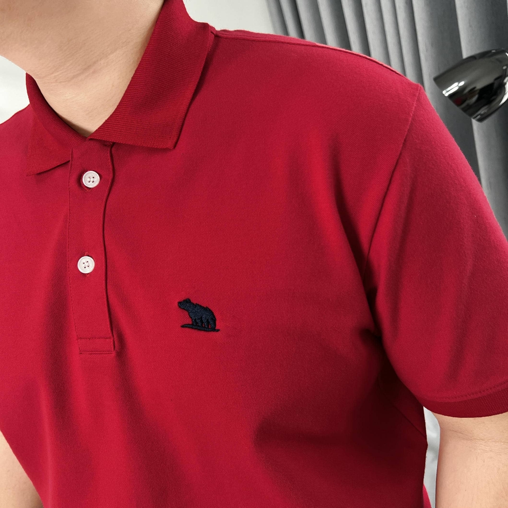 Áo Polo Bigsize Thêu con Gấu Màu Đỏ tươi