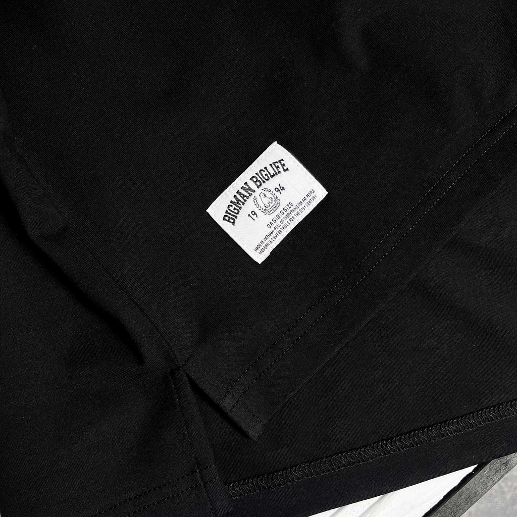 Áo thun Bigsize Thêu logo GA Xẻ tà Màu Đen