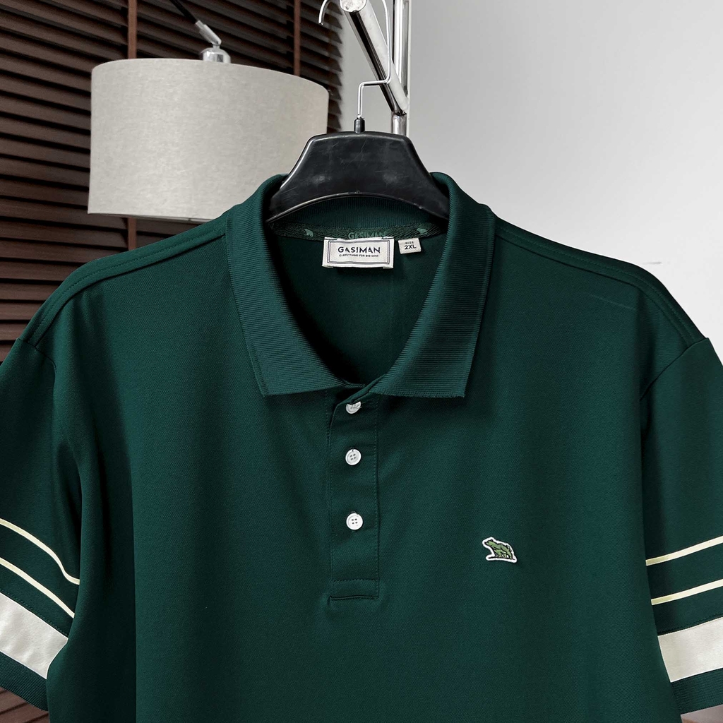Polo phối tay in sọc xanh rêu