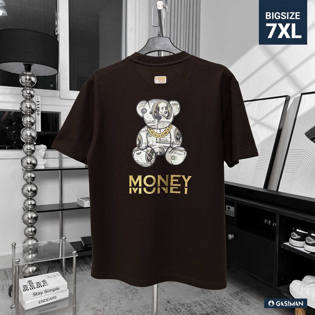 Áo Thun Big size có Túi In Gấu Money Màu Nâu