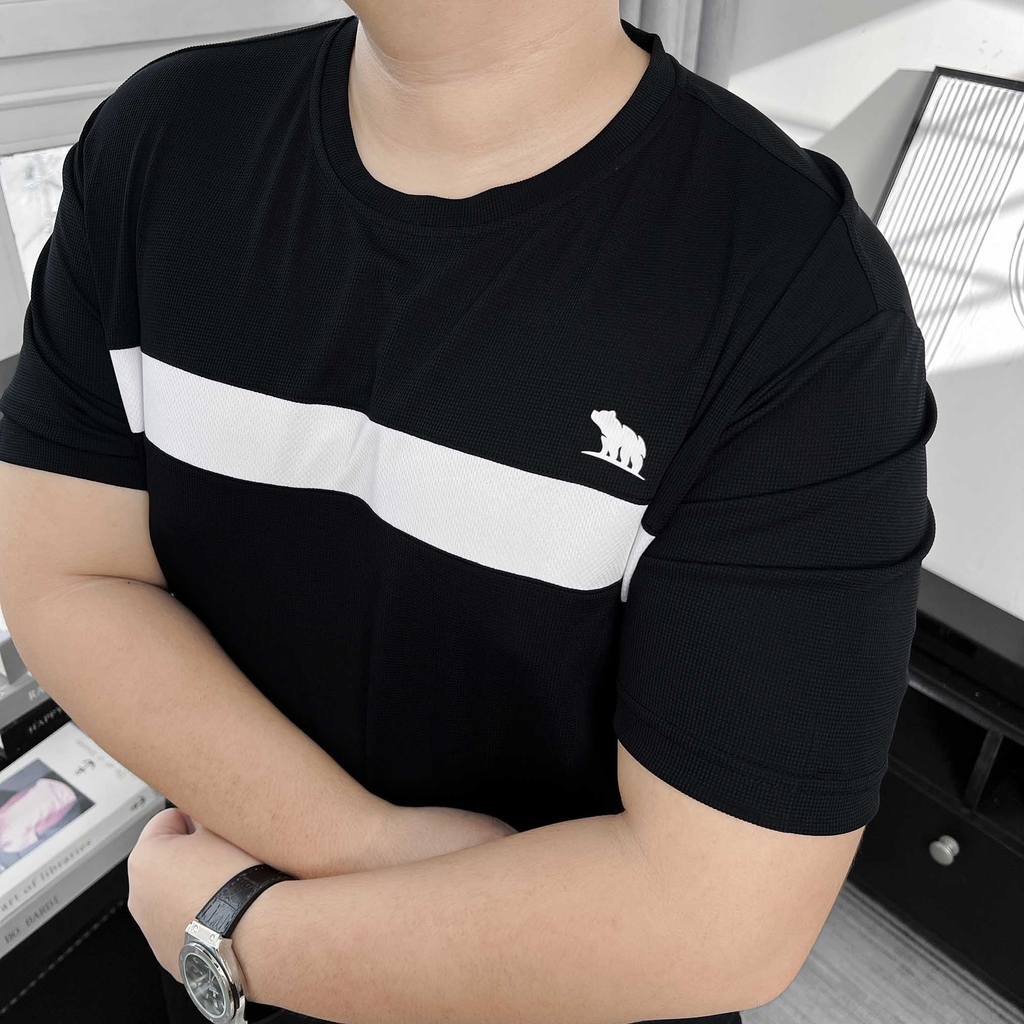 Áo thun Thể thao Phối Line ngực Mè vuông nhí Màu Đen