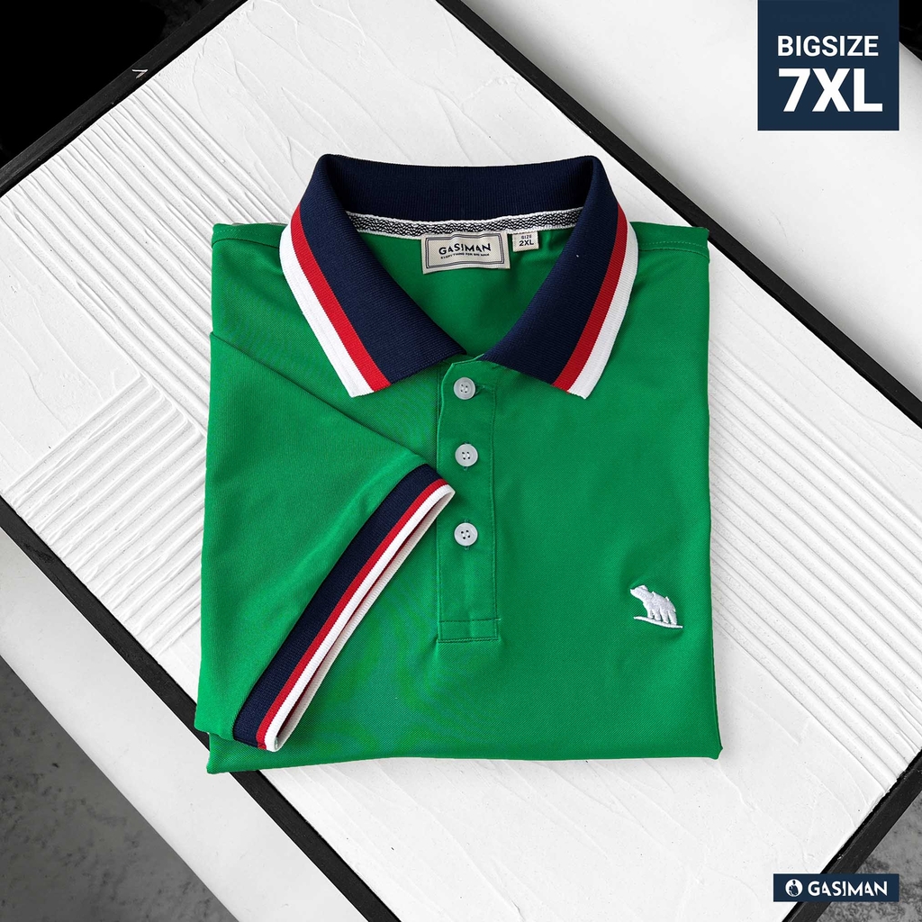 Áo Polo Bigsize Màu Xanh Lá Thêu Gấu Phối cổ 3 màu