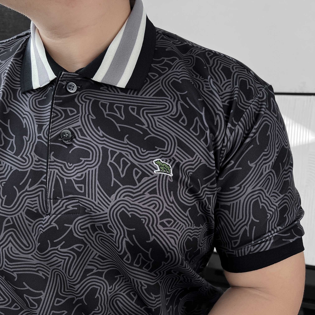 Áo Polo Big size Họa tiết Gấu Phối Bo màu Đen